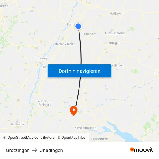 Grötzingen to Unadingen map