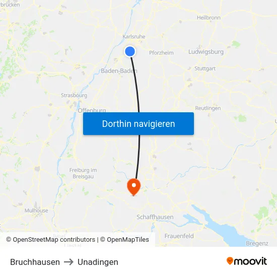 Bruchhausen to Unadingen map