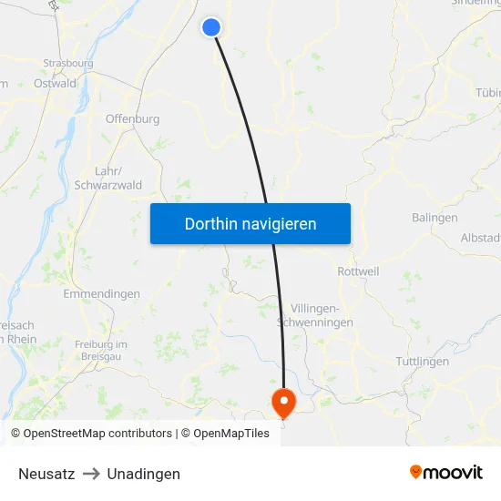 Neusatz to Unadingen map
