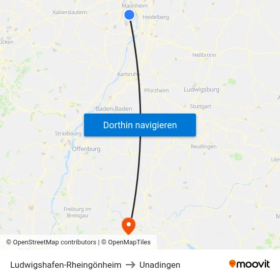 Ludwigshafen-Rheingönheim to Unadingen map