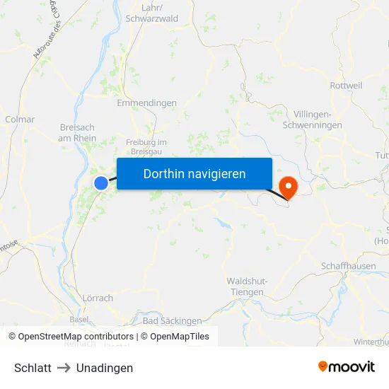 Schlatt to Unadingen map