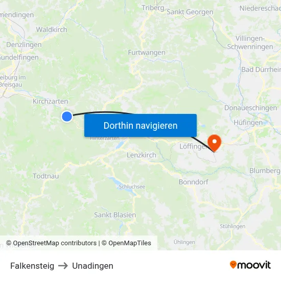 Falkensteig to Unadingen map