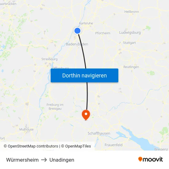 Würmersheim to Unadingen map