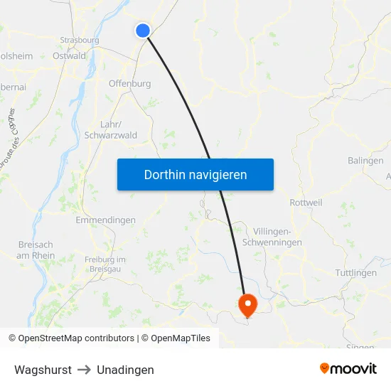 Wagshurst to Unadingen map