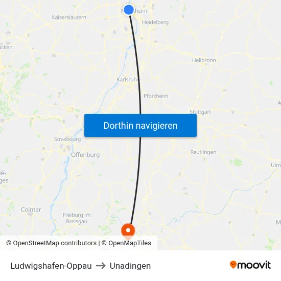 Ludwigshafen-Oppau to Unadingen map