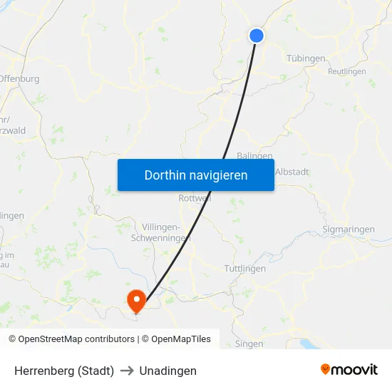 Herrenberg (Stadt) to Unadingen map