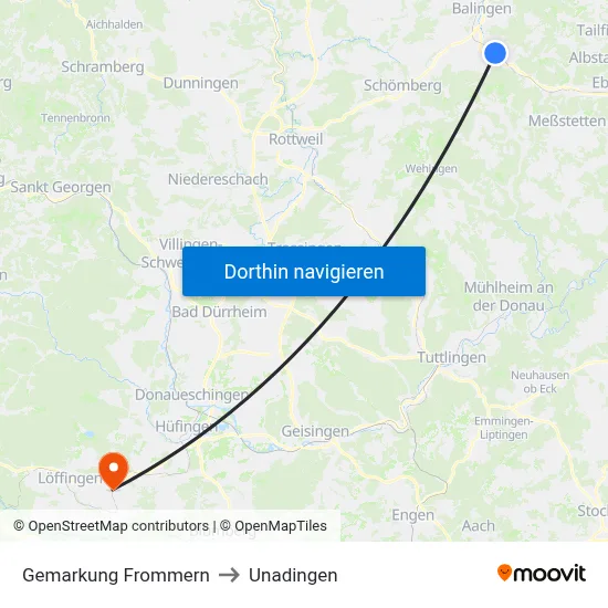 Gemarkung Frommern to Unadingen map