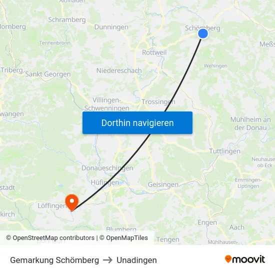Gemarkung Schömberg to Unadingen map