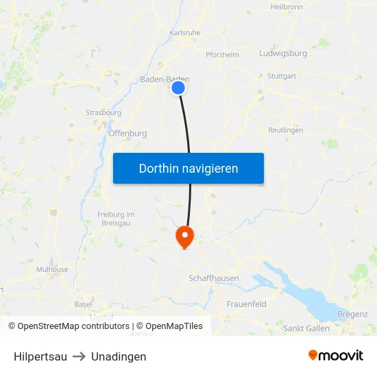 Hilpertsau to Unadingen map