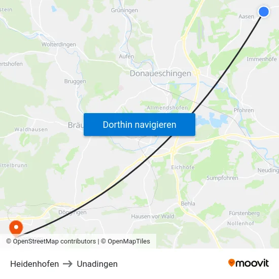 Heidenhofen to Unadingen map