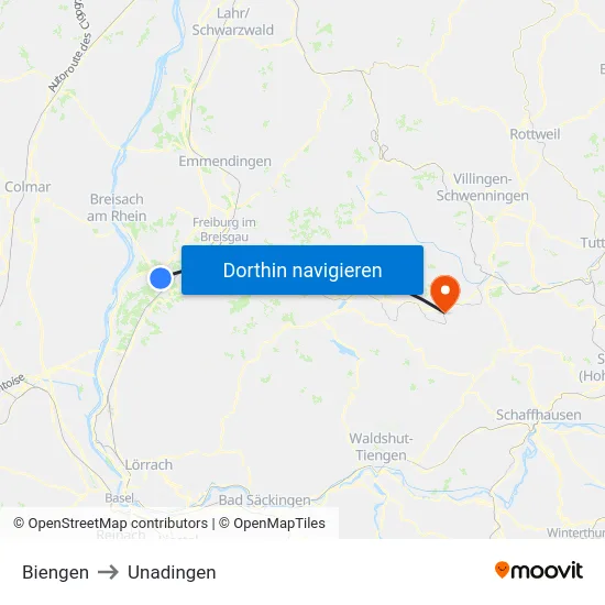 Biengen to Unadingen map