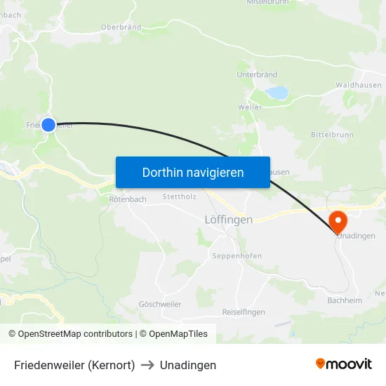 Friedenweiler (Kernort) to Unadingen map