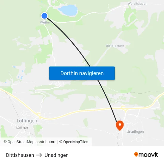 Dittishausen to Unadingen map