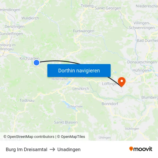 Burg Im Dreisamtal to Unadingen map