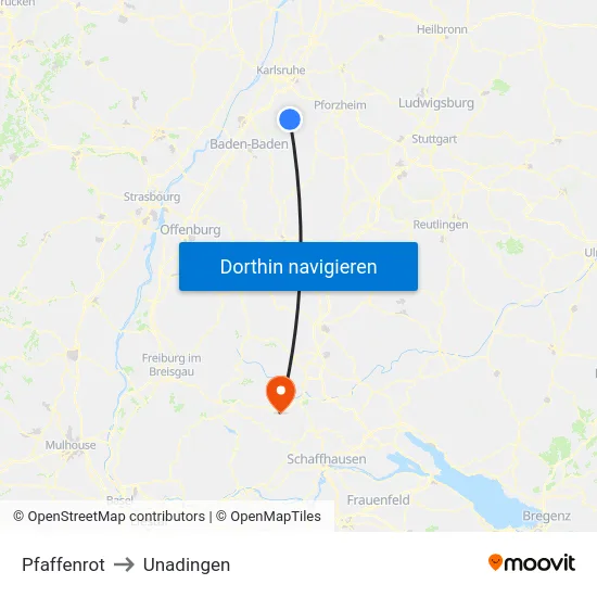 Pfaffenrot to Unadingen map