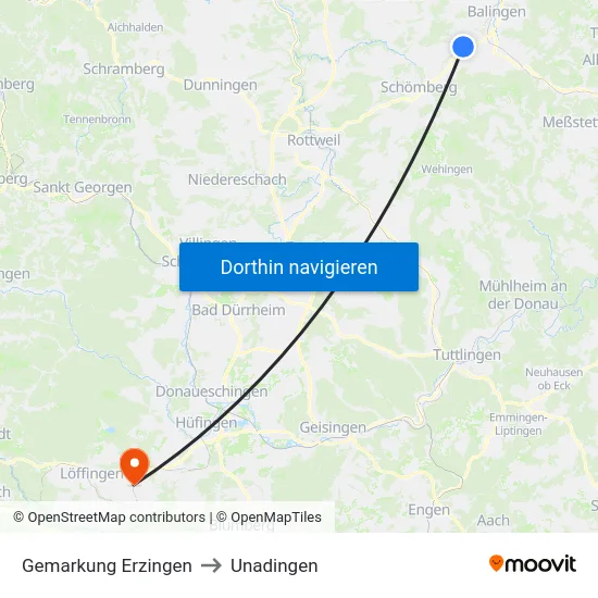 Gemarkung Erzingen to Unadingen map