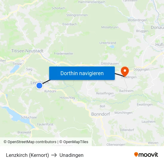 Lenzkirch (Kernort) to Unadingen map