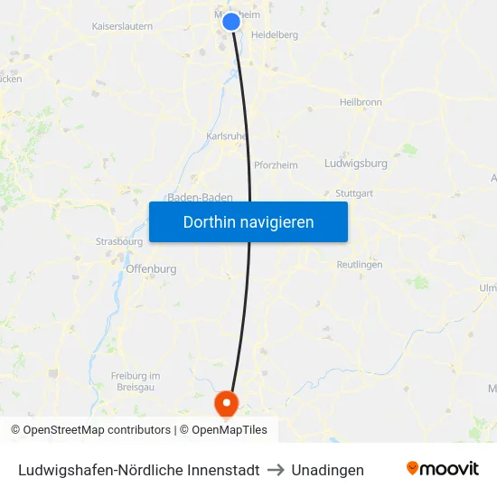 Ludwigshafen-Nördliche Innenstadt to Unadingen map