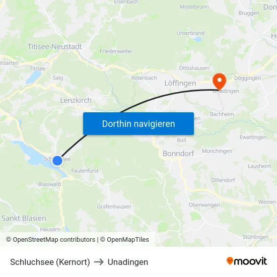Schluchsee (Kernort) to Unadingen map