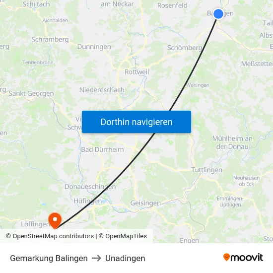 Gemarkung Balingen to Unadingen map