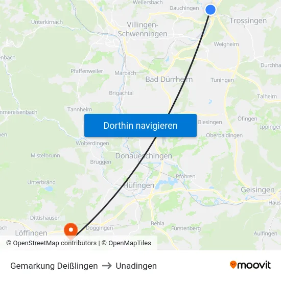 Gemarkung Deißlingen to Unadingen map