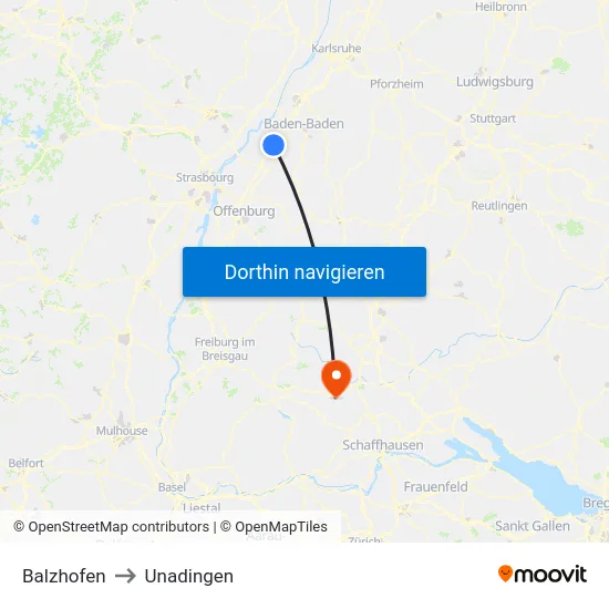 Balzhofen to Unadingen map