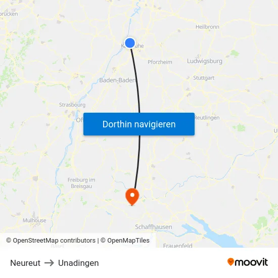 Neureut to Unadingen map