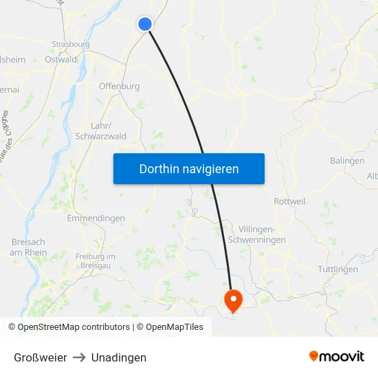 Großweier to Unadingen map