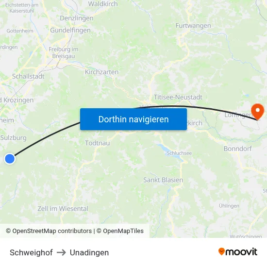 Schweighof to Unadingen map