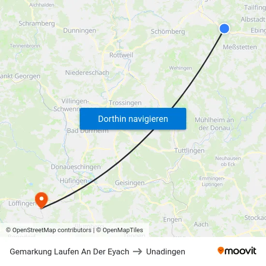 Gemarkung Laufen An Der Eyach to Unadingen map