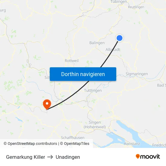 Gemarkung Killer to Unadingen map
