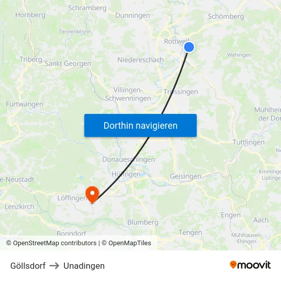 Göllsdorf to Unadingen map