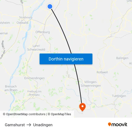 Gamshurst to Unadingen map