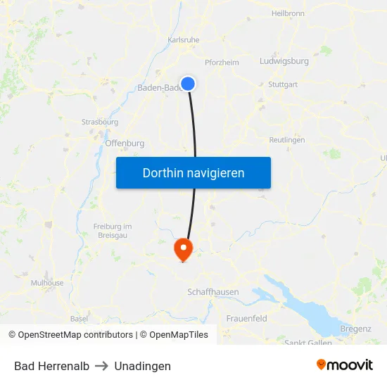 Bad Herrenalb to Unadingen map