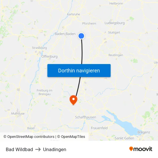 Bad Wildbad to Unadingen map