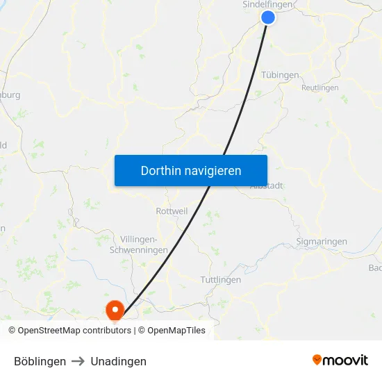 Böblingen to Unadingen map