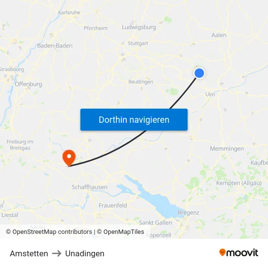 Amstetten to Unadingen map