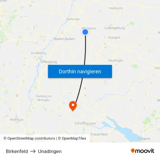 Birkenfeld to Unadingen map