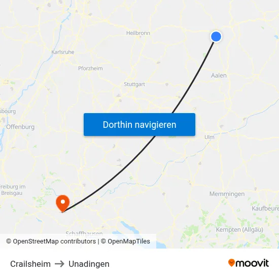 Crailsheim to Unadingen map