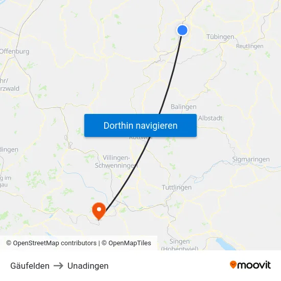 Gäufelden to Unadingen map