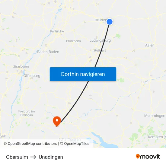 Obersulm to Unadingen map