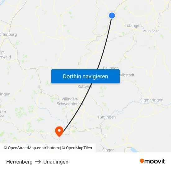 Herrenberg to Unadingen map