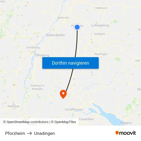 Pforzheim to Unadingen map