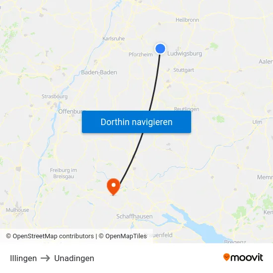 Illingen to Unadingen map