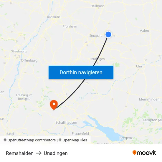 Remshalden to Unadingen map