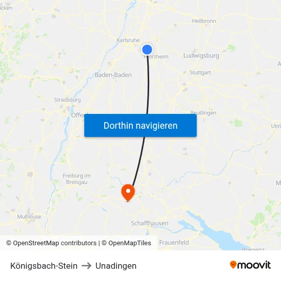 Königsbach-Stein to Unadingen map