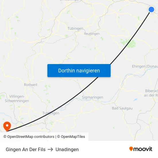 Gingen An Der Fils to Unadingen map