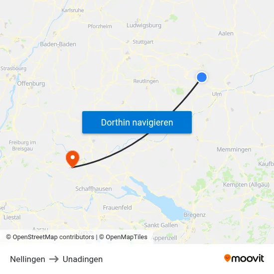 Nellingen to Unadingen map