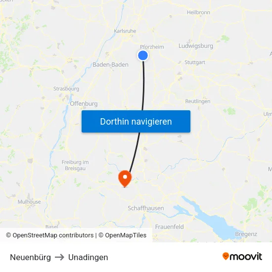 Neuenbürg to Unadingen map