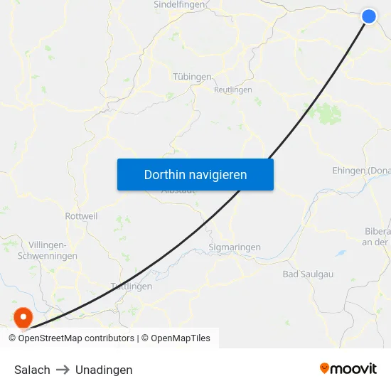 Salach to Unadingen map